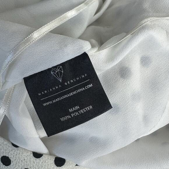 Marianna Senchina One Shoulder Polka Dot Dress XS White Pink Bow Asymmetrical - Picture 6 of 8